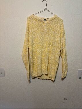 Winterset Vintage Textured Yellow Cowl-Neck Sweater with Henley Buttons